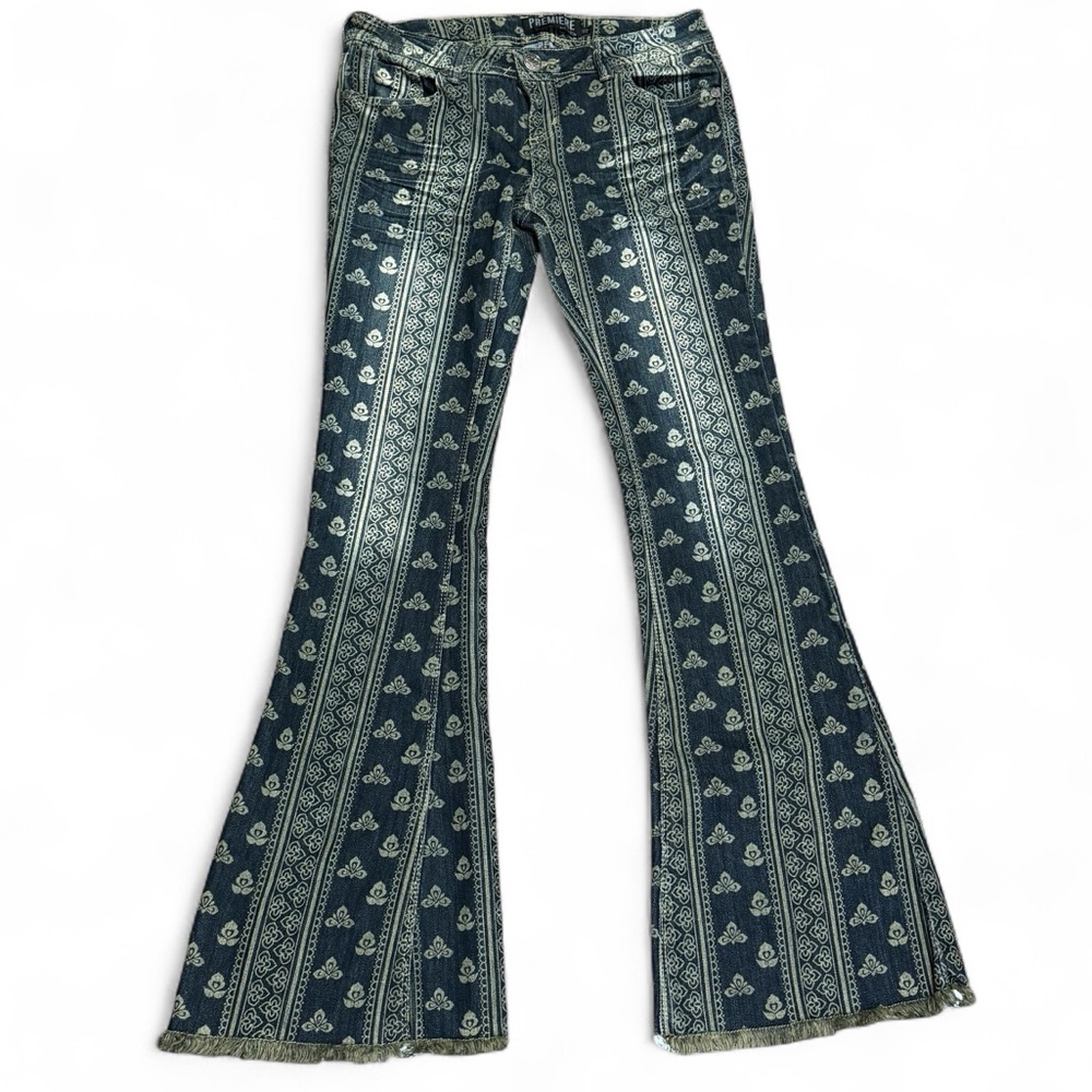 Premiere By Rue 21 Flared Boho Patterned Jeans Size 1/2R